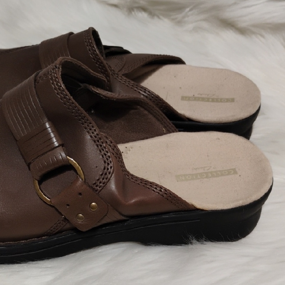 Clarks Dark Brown Leather Slip-Ons Loafers/Mules Sz.10M Worn Once #95 CRATE - Picture 2 of 10